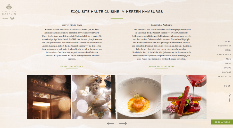 Screenshot der Website Restaurant Haerlin*** mit Galerie und zwei Textblöcken