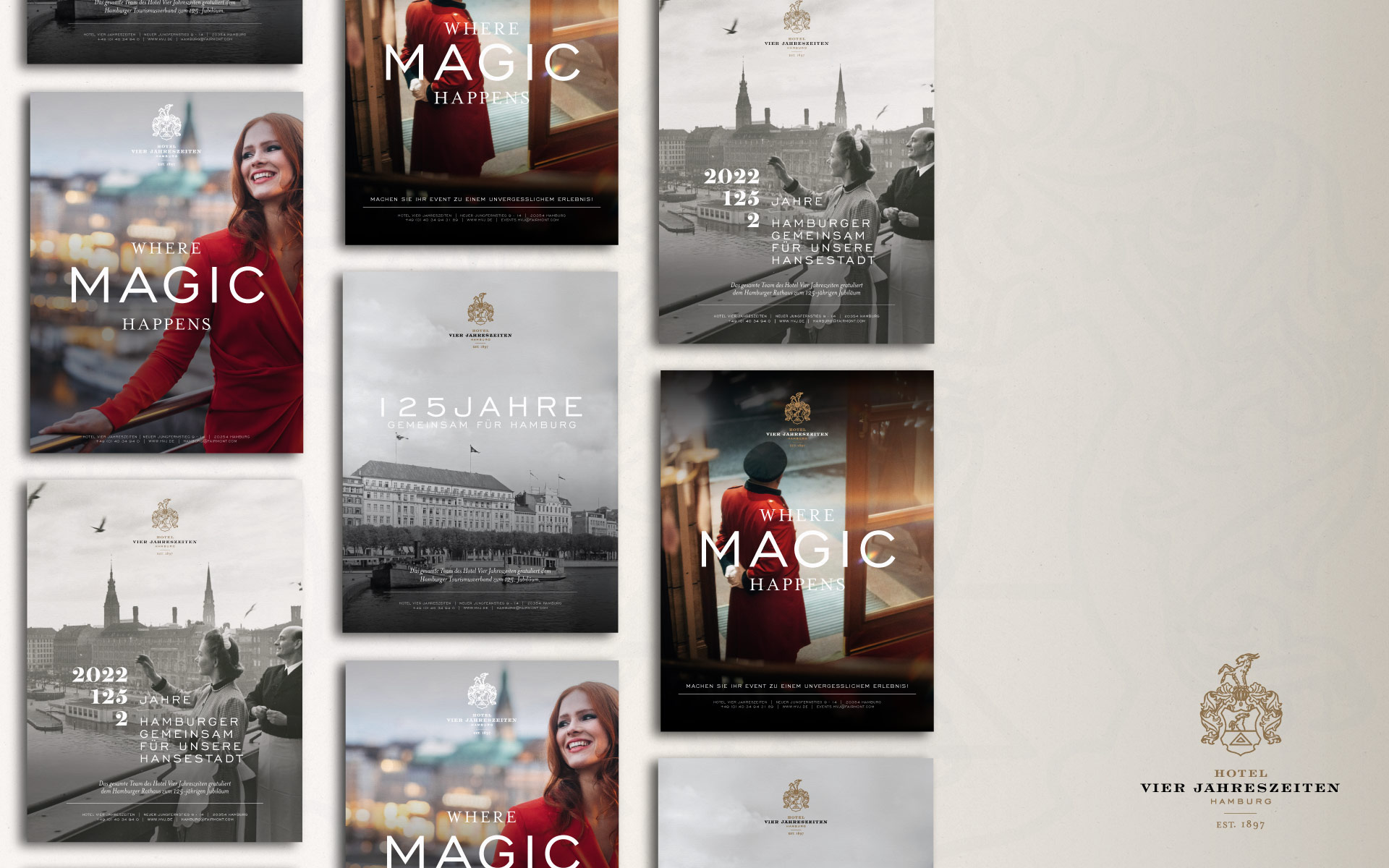 Adverts for the Hotel Vier Jahreszeiten in a staggered presentation